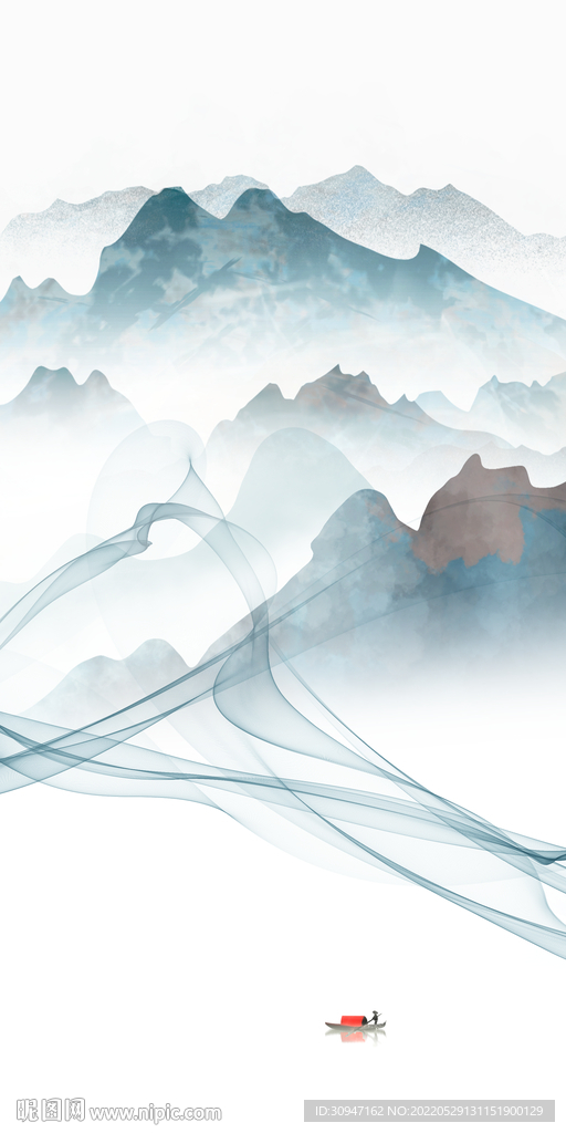 水墨意境玄关山水 Tif分层