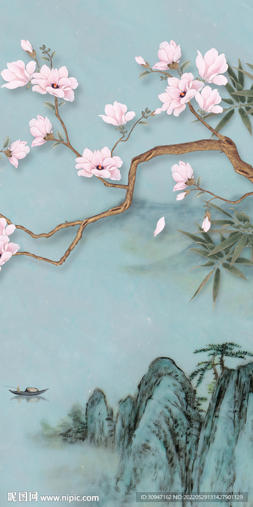 新中式意境玄关山水 Tif分层