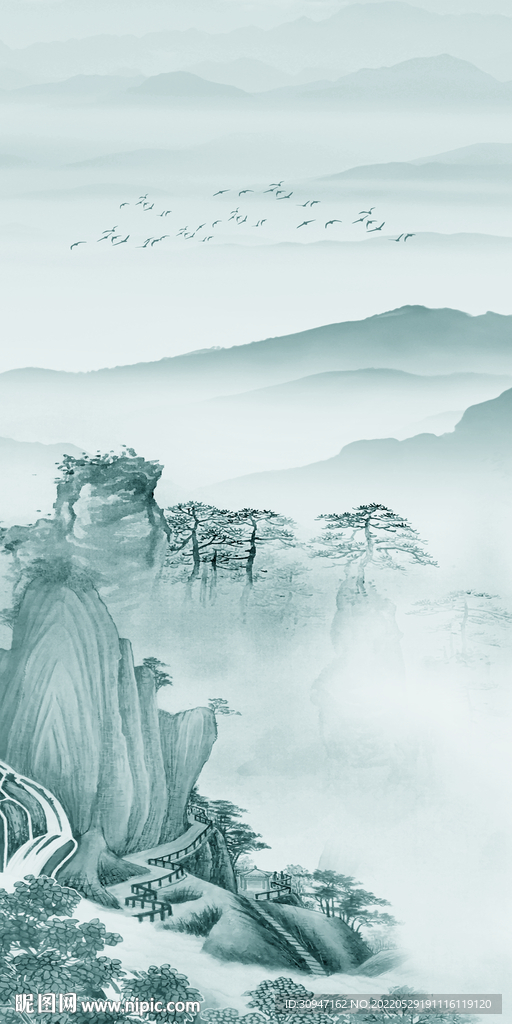 蓝色 新玄关无框画 TiF分层