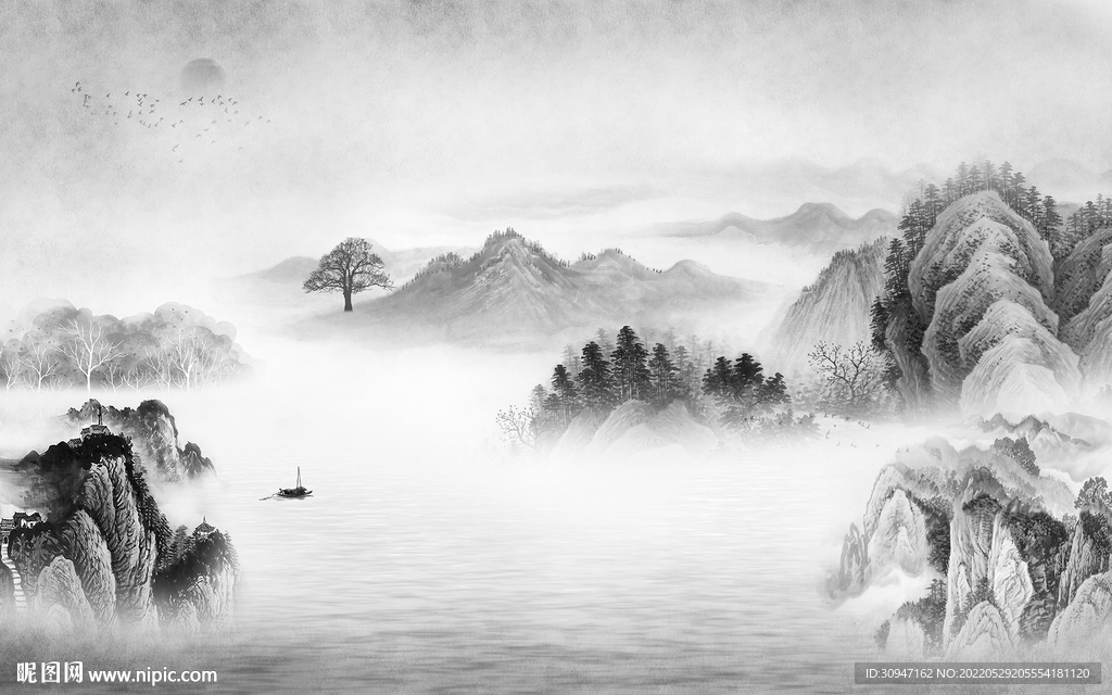 新中式爆款风景山水 Tif分层