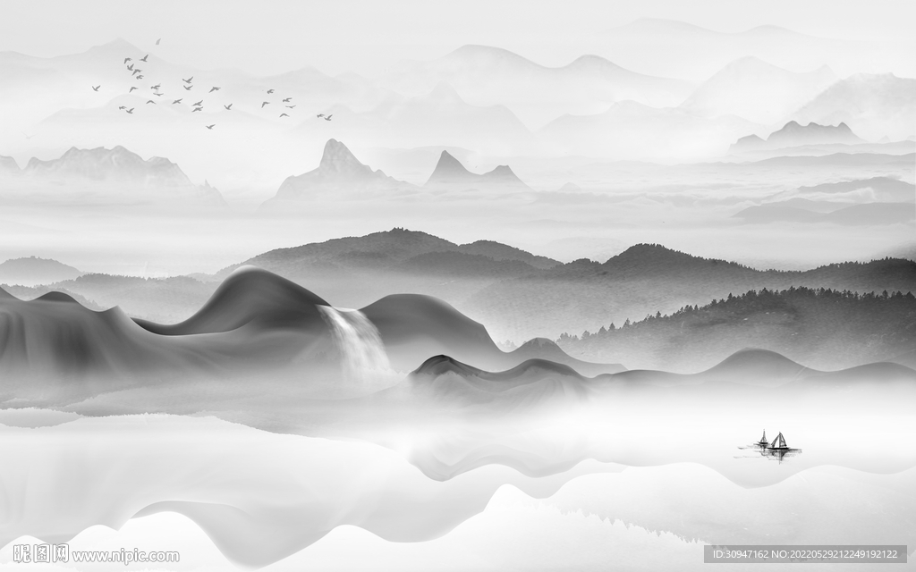 客厅 高档现代山水 Tif分层