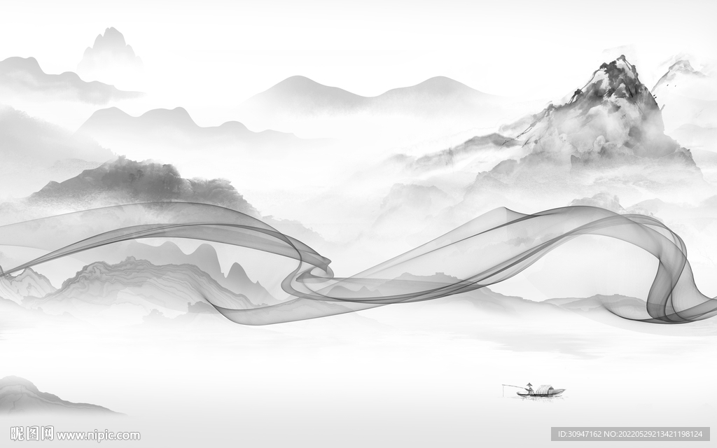 新品墙画灰色山水 TiF分层