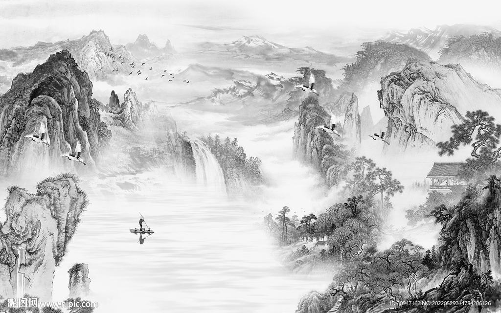 意境墙画灰色山水 TiF分层