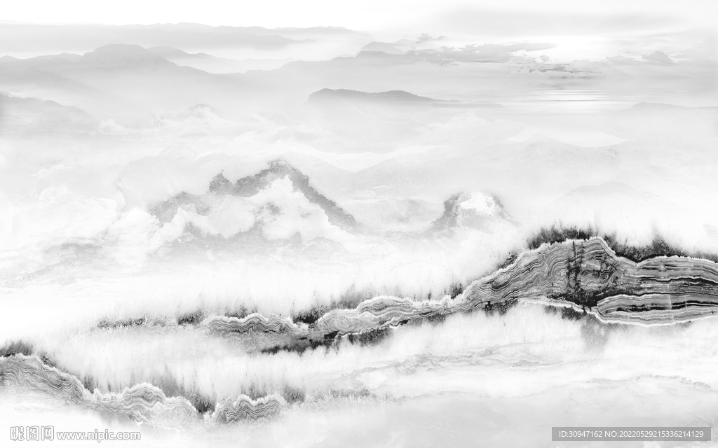 高大上墙画灰色山水 TiF分层