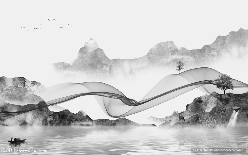 爆款高档现代山水 Tif分层