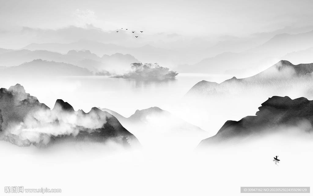 意境灰色客厅山水 Tif分层