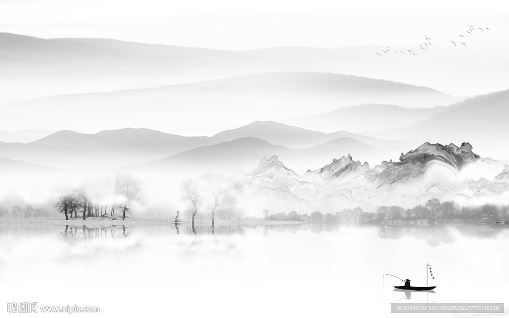 背景墙高雅中式山水 Tif分层