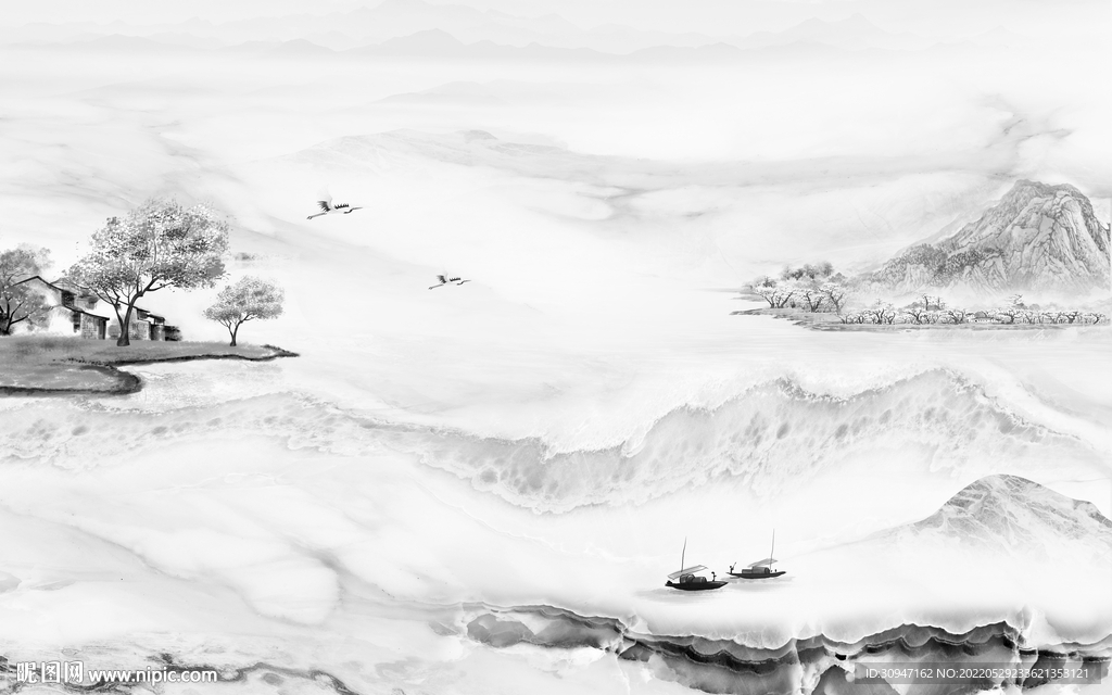 别墅灰色客厅山水 Tif分层