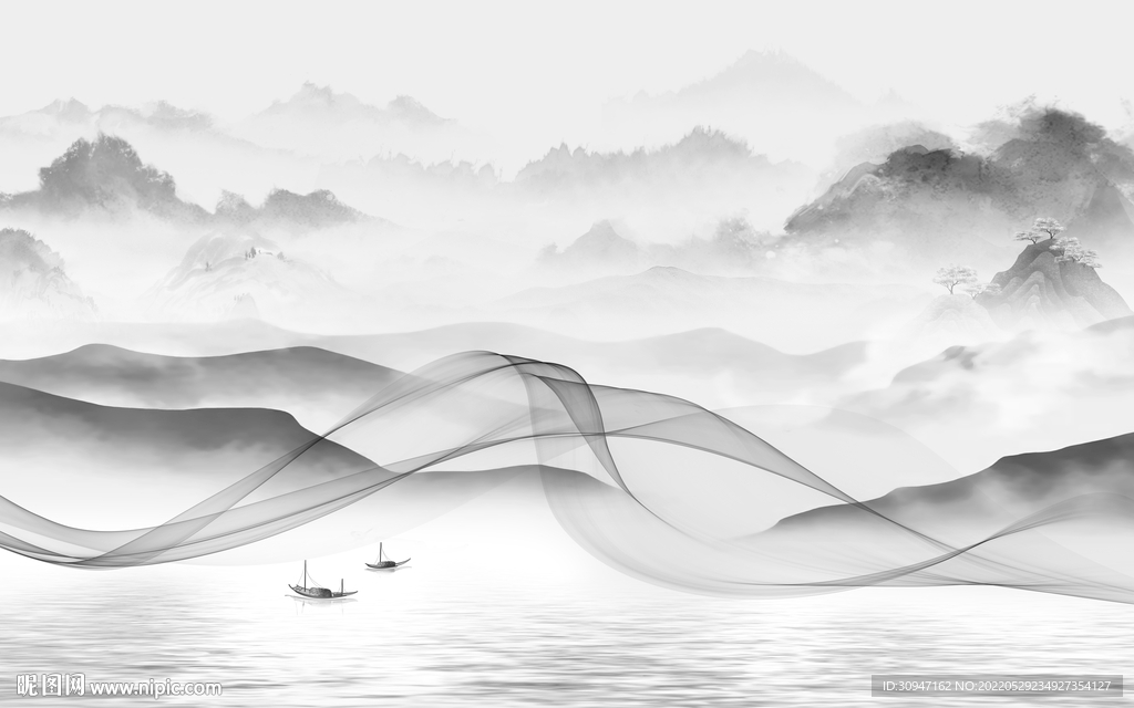 高档新款灰色山水 Tif分层