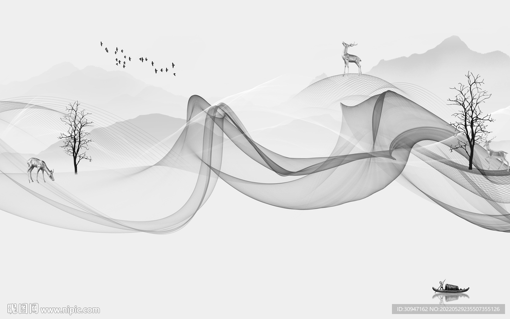 高清 新款灰色山水 Tif分层