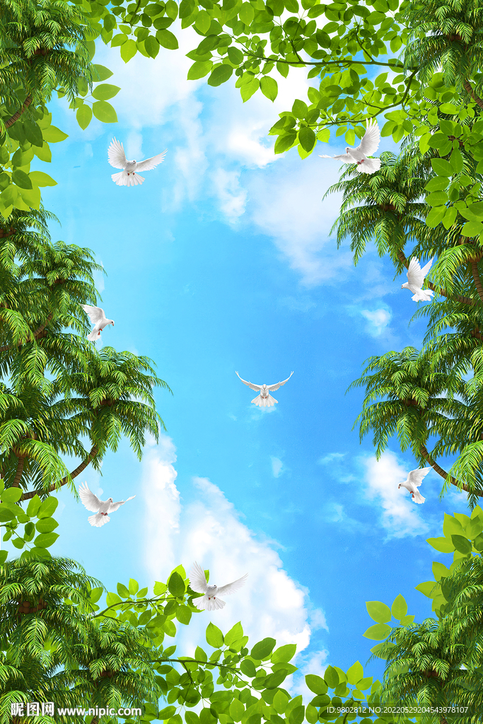 绿叶天空吊顶背景墙