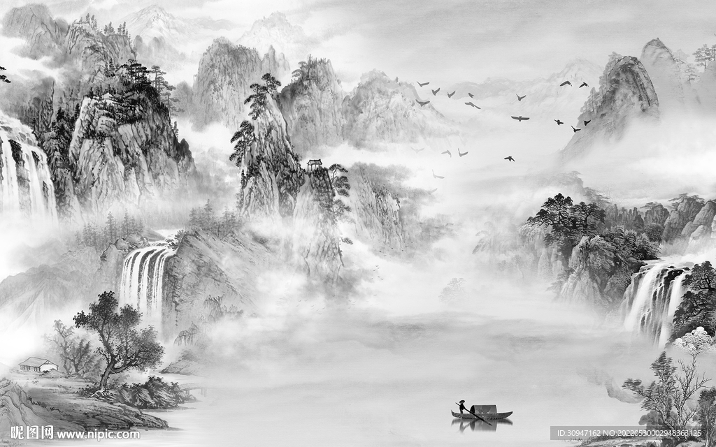 现代高雅中式山水 Tif分层