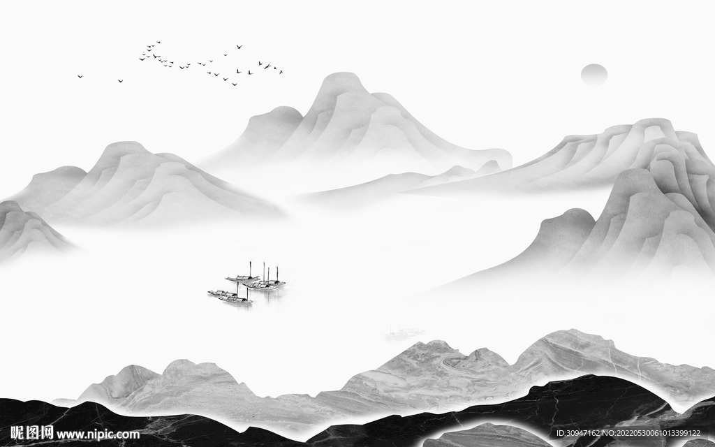 高大上灰色客厅山水 Tif分层