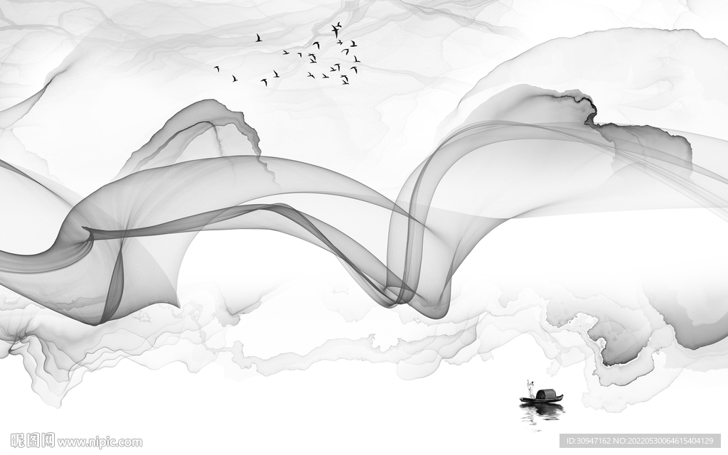 线条灰色画山水图 TiF分层