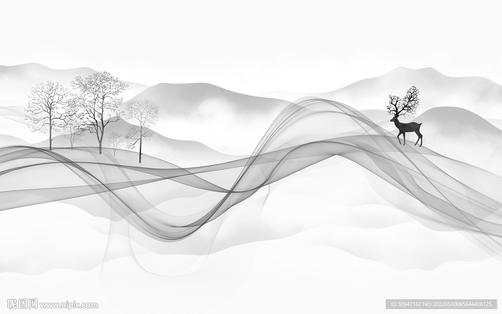 意境灰色画山水图 TiF分层