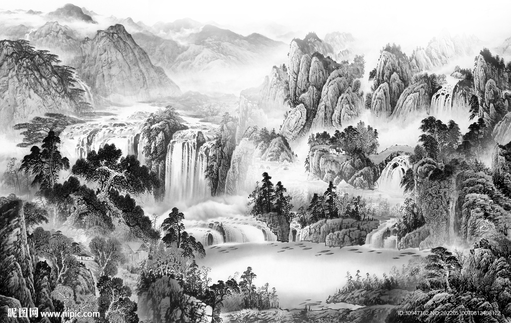 高大上灰色画山水图 TiF分层