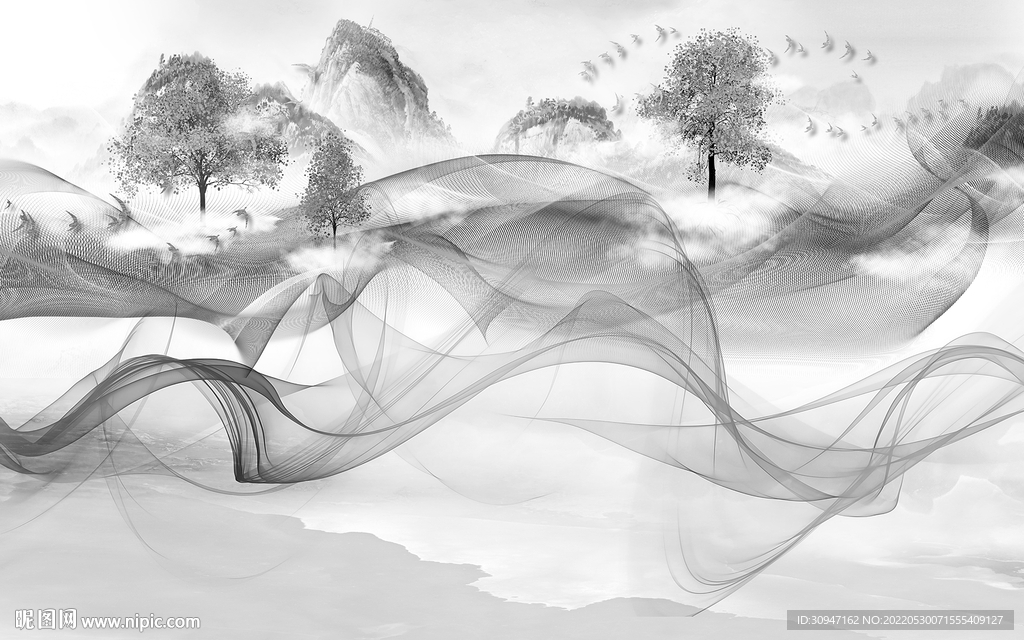 高端灰色画山水图 TiF分层