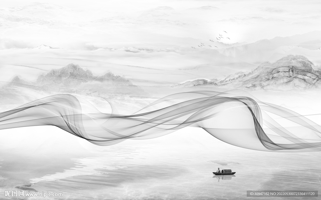 高档灰色画山水图 TiF分层