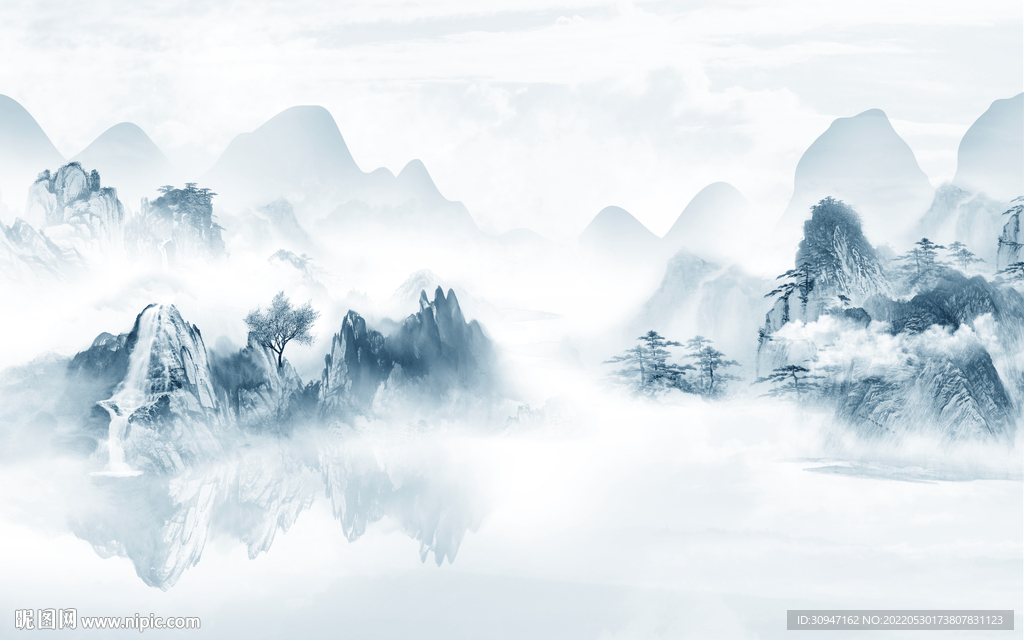 水墨爆款中式山水 Tif分层