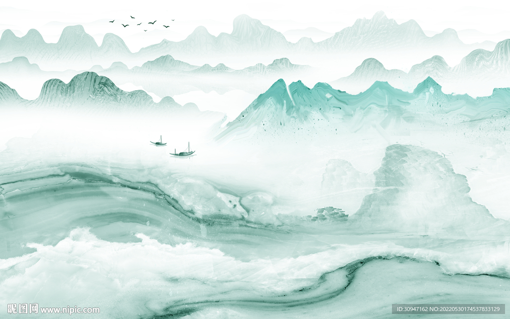 简约爆款中式山水 Tif分层