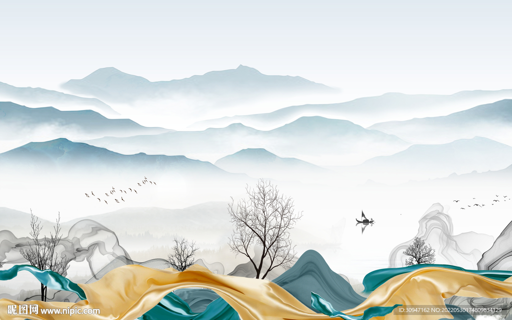 新品爆款中式山水 Tif分层