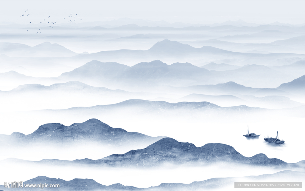 蓝色高端简约山水 Tif分层