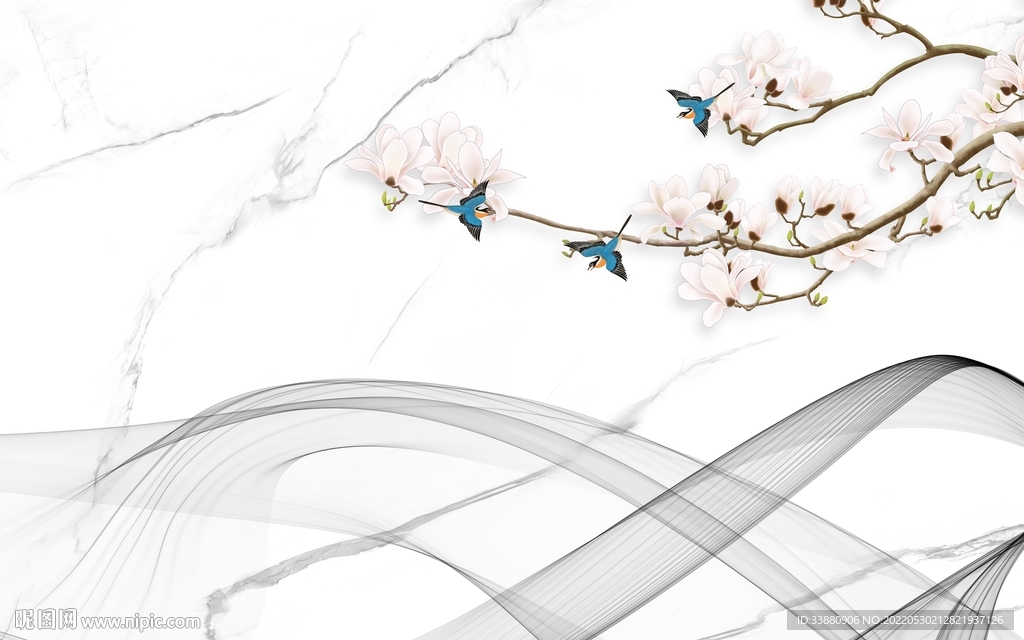 花鸟高端背景墙画 Tif分层