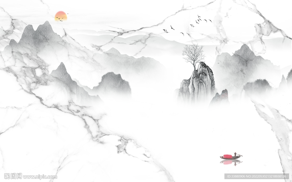 中式 高端背景墙画 Tif分层