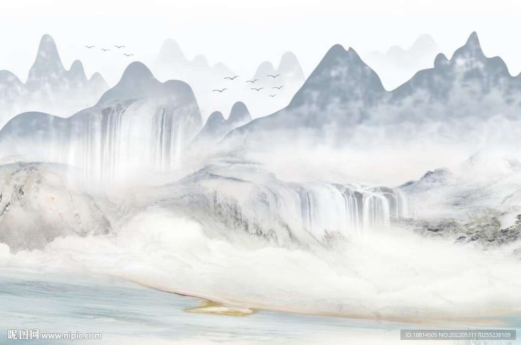 高山流水简约山水背景墙