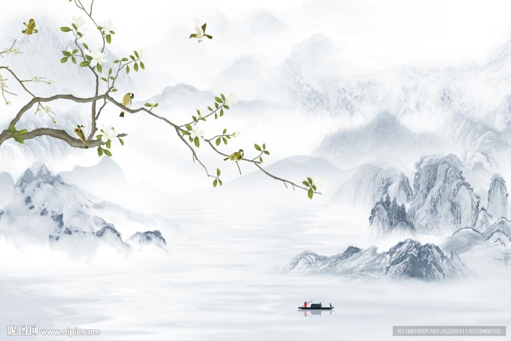 简约花鸟背景墙