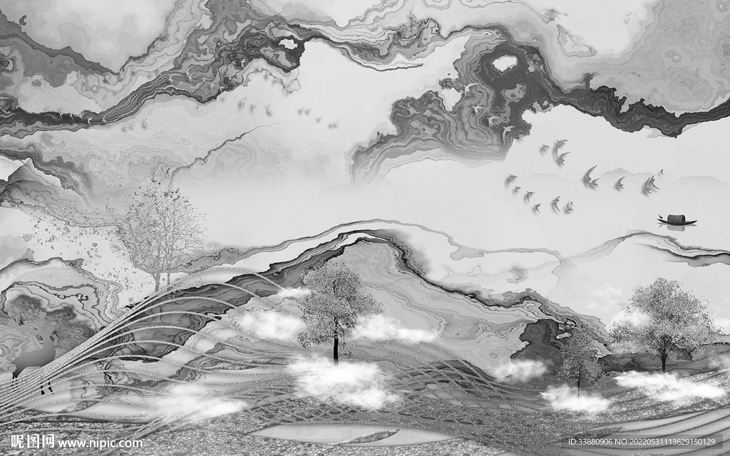 爆款大气客厅山水 tiF分层