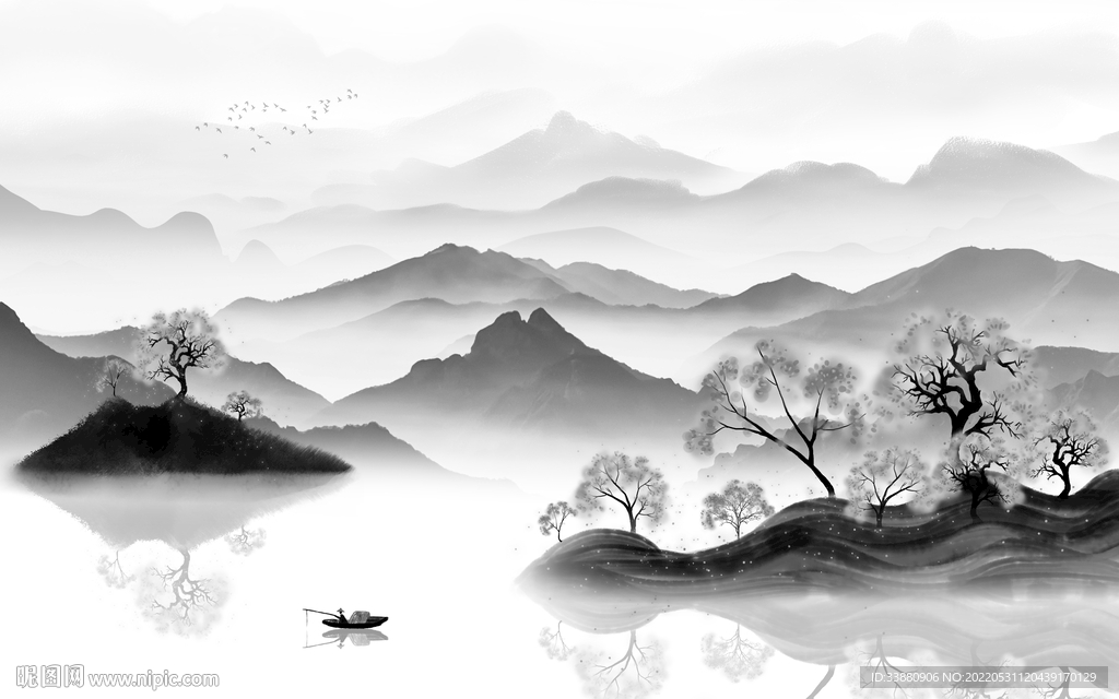 背景墙最新高端山水 tiF分层