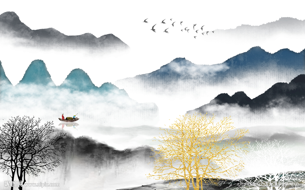 水墨高端简约山水 Tif分层