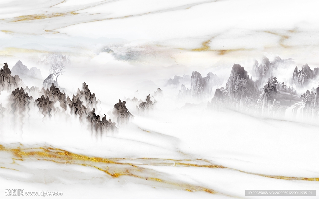 新中式山水鱼肚白画 TIf合层