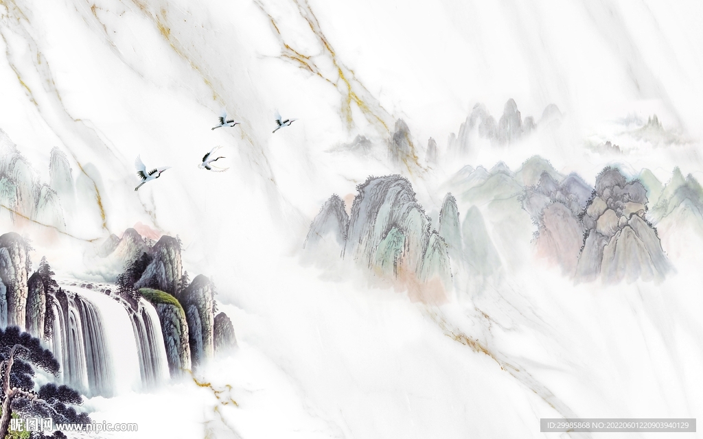 中式山水鱼肚白画 TIf合层