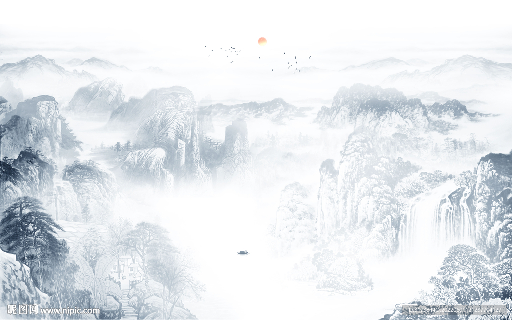 简约现代客厅山水背景墙