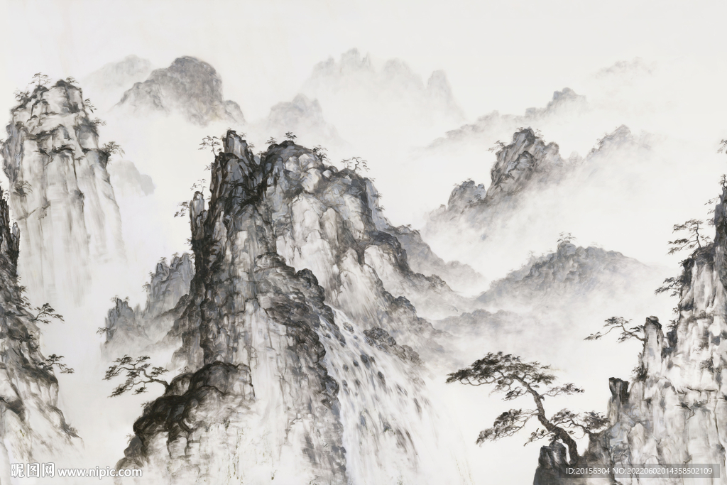 国画水墨山水画背景墙