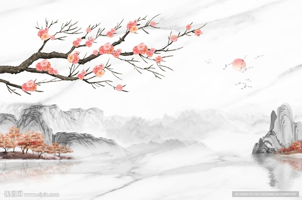 山水情国画背景墙
