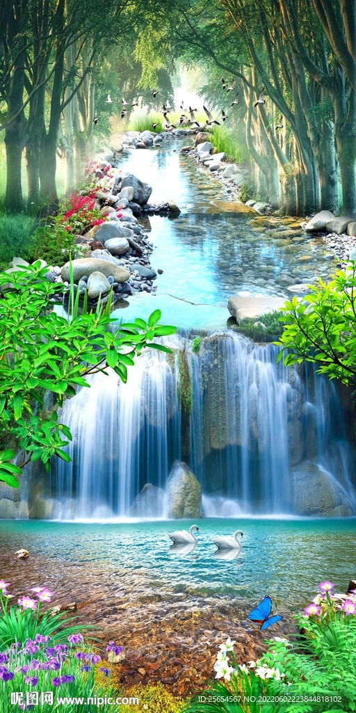 树林流水玄关壁画