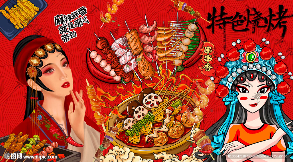 烧烤串串香炸串背景墙