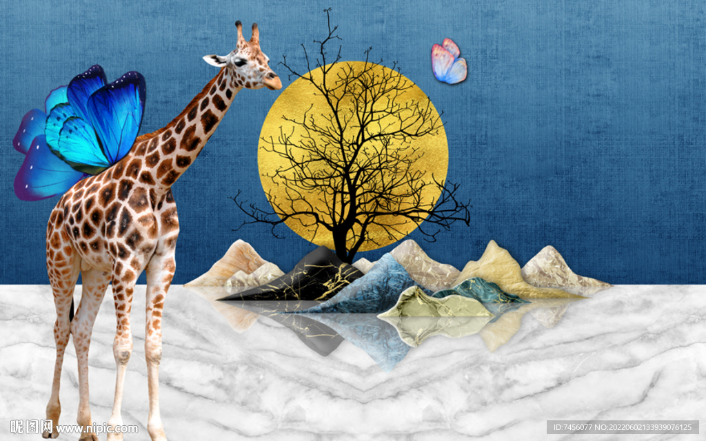 长颈鹿儿童房背景墙