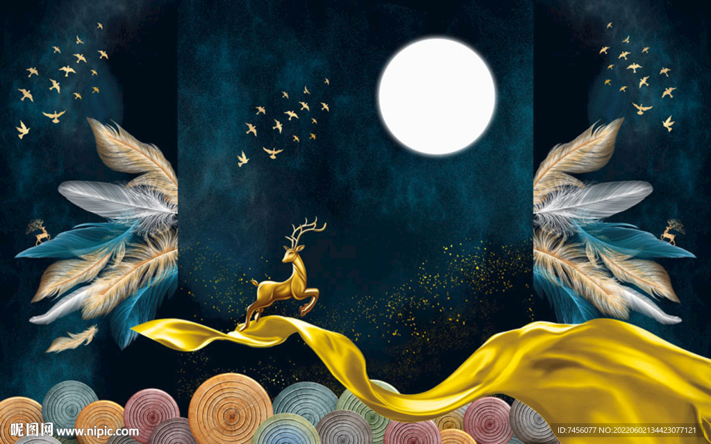 彩色羽毛麋鹿高清背景墙