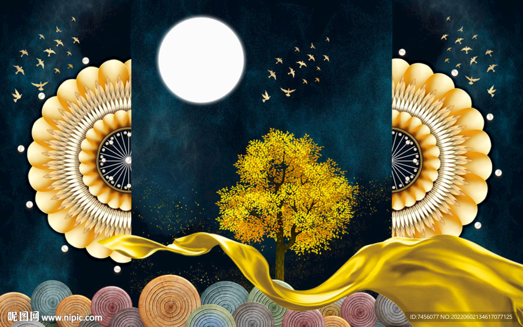 发财树半圆背景墙