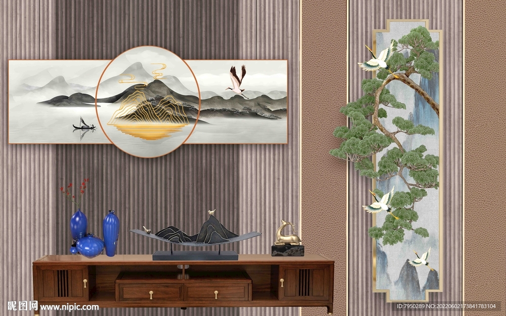 新中式山水字画背景墙