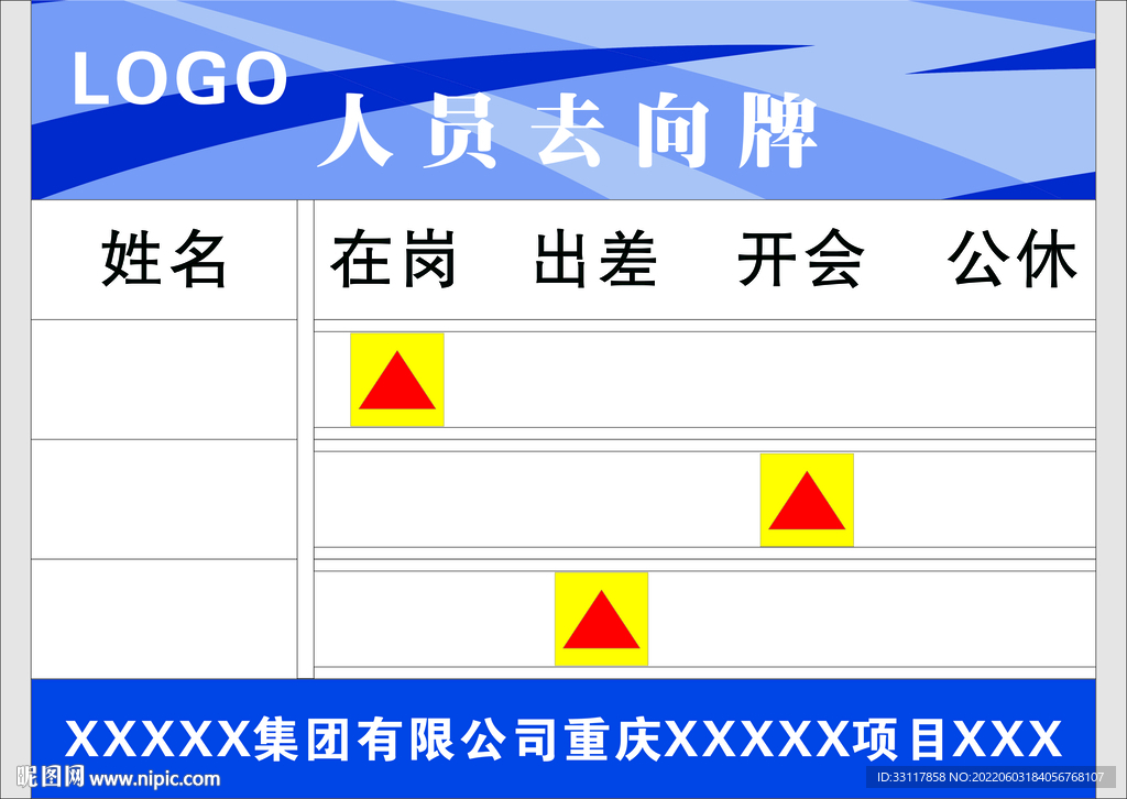 人员去向牌