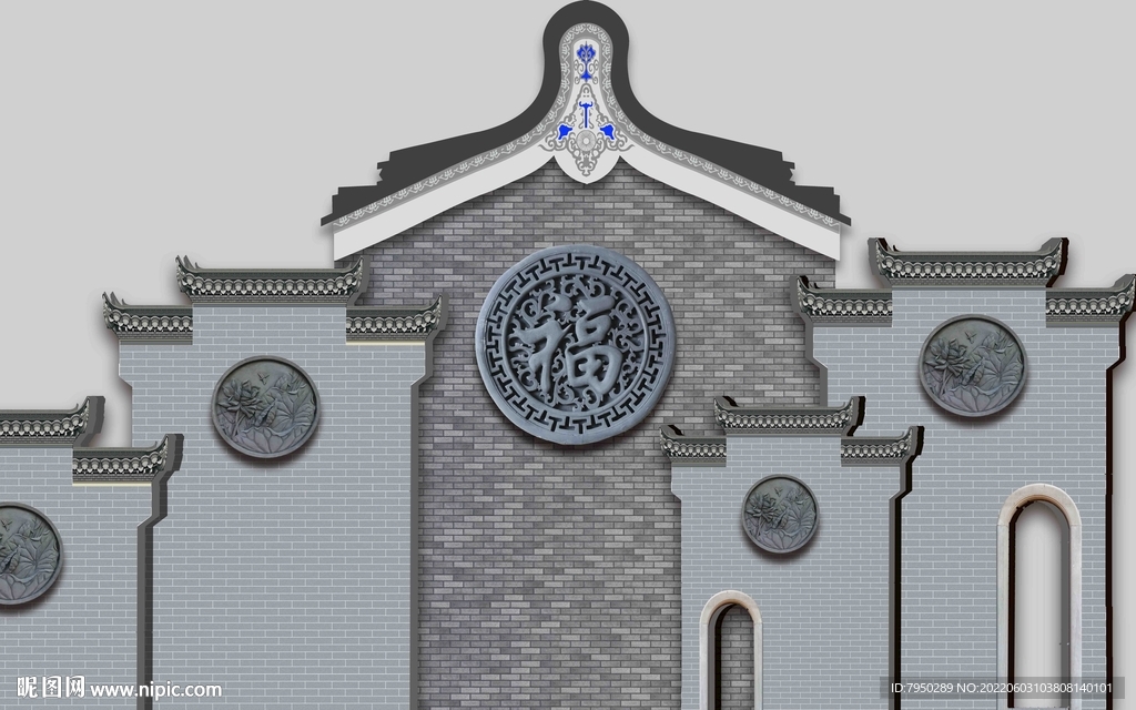 新中式建筑背景墙 