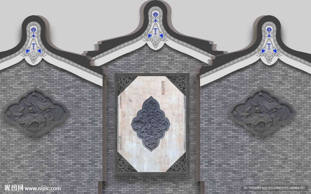 新中式建筑背景墙 
