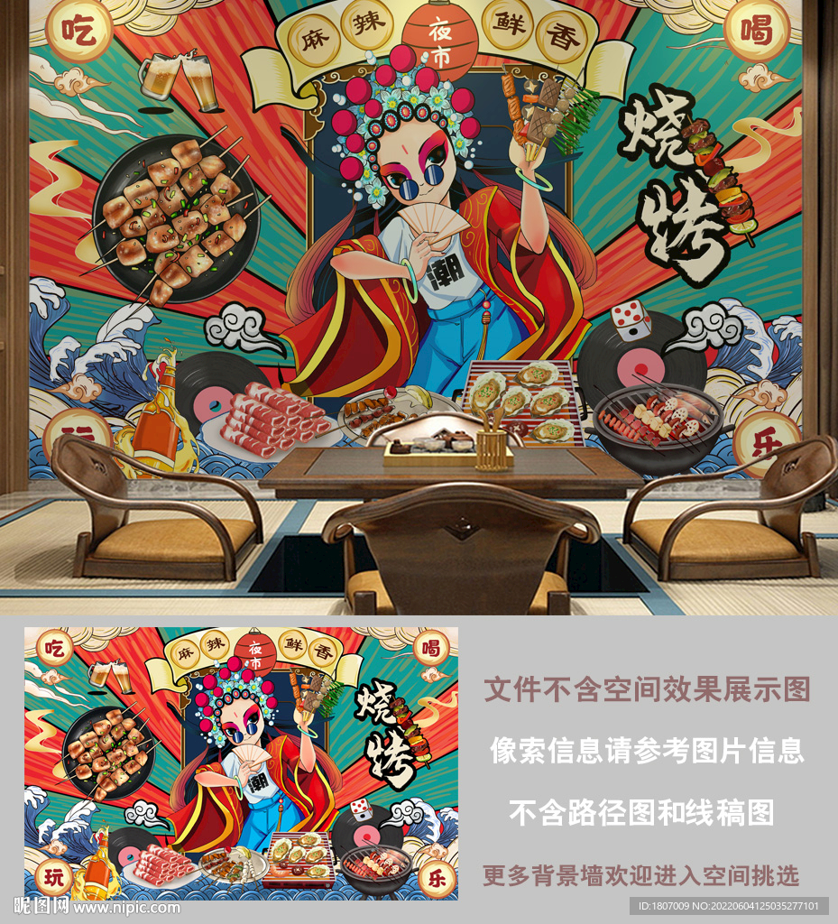 国潮烤肉撸串背景