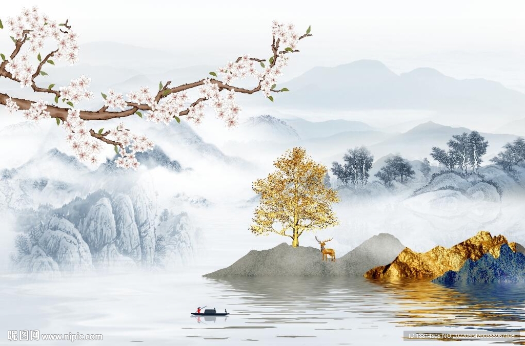 花鸟山水背景墙
