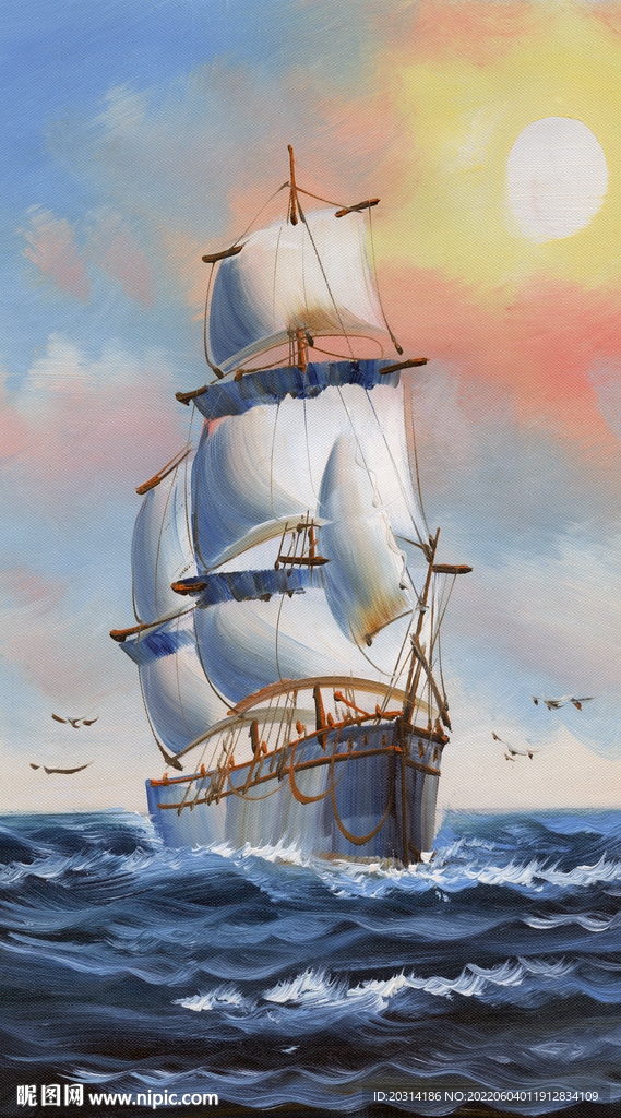 帆船油画